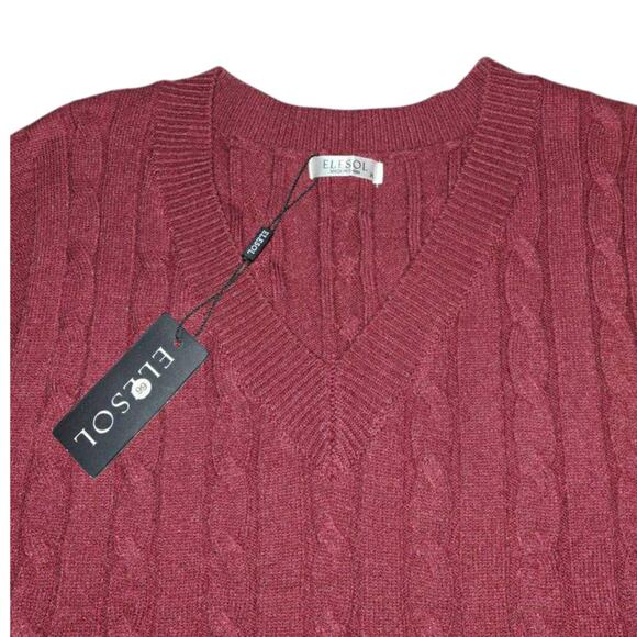 Elesol Women’s Burgundy Cable Knit Sweater Vest XL Cozy Fall Layering Pullover - Picture 2 of 6